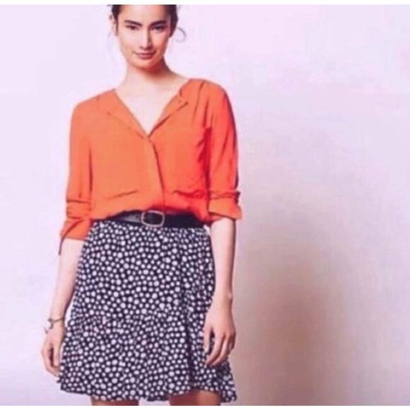 Anthropologie Maeve Clara Blood Orange Button Down Roll Long Sleeve Top Size S - Picture 2 of 9